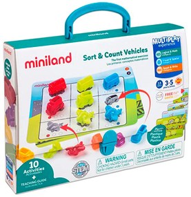 Jogo Miniland 36 Vehiculos Y 5 Fichas de Actividad a Doble Cara para Logica Matematica 310x70x531 mm