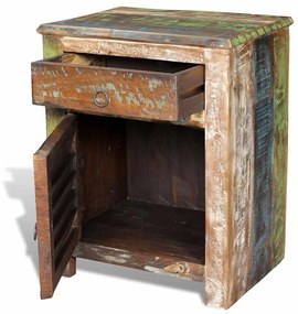 Mesa de apoio com 1 gaveta e 1 porta, madeira reciclada
