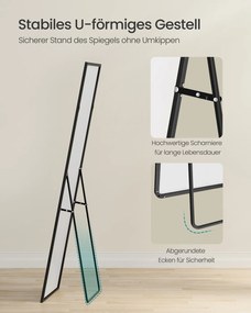 Espelho Pé de corpo inteiro com 150 x 40 cm e moldura resistente e Vidro temperado Preto 