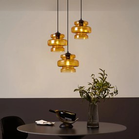 Candeeiro suspenso retro preto com vidro laranja 3 luzes - Denise