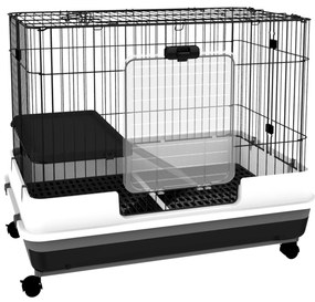 Pawhut Gaiola para Coelhos e Porquinhos da Índia em Metal Preto com 2 Portas e Bandeja Removível 81,2x52,7x70 cm | Aosom Portugal