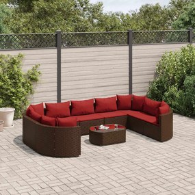 vidaXL 10 pcs conj. sofás jardim com almofadões vime PE castanho