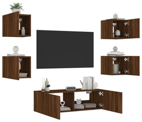 vidaXL 5 pcs móveis de parede para TV com luzes LED carvalho castanho