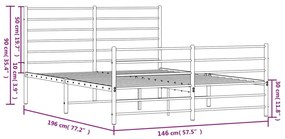 Estrutura de cama com cabeceira e pés 140x190 cm metal branco