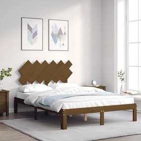 Estrutura cama cabeceira 120x200cm madeira maciça castanho-mel
