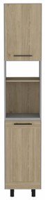 Armário despensa de cozinha alta Hasselt com dois armários de armazenamento e prateleiras internas, 208,4 cm a x 13,75 cm p x 15,75 cm L, cinza/rovere
