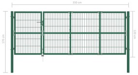 Portão para cerca de jardim com postes 350x120 cm aço verde