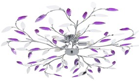 vidaXL Candeeiro teto braços folhas de cristal acrílico 5 E14 roxo