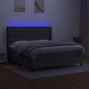 Cama box spring c/ colchão e LED 180x200 cm tecido cinza-escuro