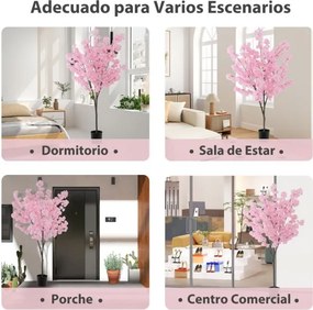 Flor de cerejeira artificial de 190 cm com 900 flores cor-de-rosa, tronco e base em cimento