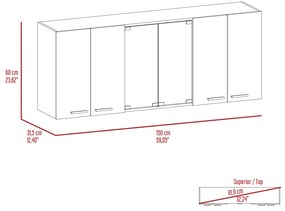Móvel de parede para cozinha com vidro 150, com várias portas, 60 x 150 x 31,5 cm preto
