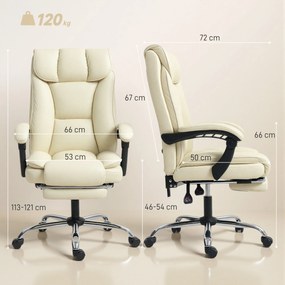 Cadeira de Escritório com Apoio para os Pés Encosto Reclinável e Revestida em Couro Sintético  66x72x113-121 cm Bege