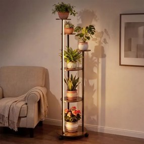 Suporte para plantas de canto com 6 níveis 45 x 43 x 146,5 cm, rodas bloqueáveis, luzes LED com 16 cores, comando à distância, expositor com rodas, Ca