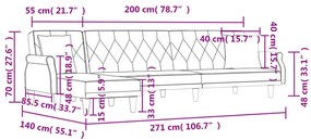 Sofá-cama em forma de L 271x140x70 cm veludo cinzento-escuro