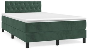 Cama box spring com colchão e luzes LED veludo verde-escuro