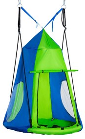 Outsunny Baloiço com Tenda Infantil Baloiço Ninho com Porta Enrolável e 2 Janelas de Malha Ø100x180 cm Verde e Azul