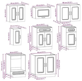 8 peças armário de cozinha conjunto Kalmar cinzento cimento