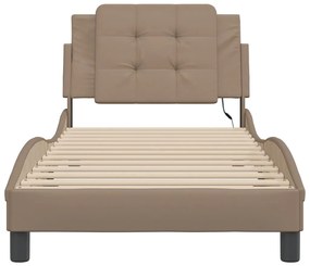 Estrutura cama c/ luzes LED 90x190 cm couro artif. cappuccino
