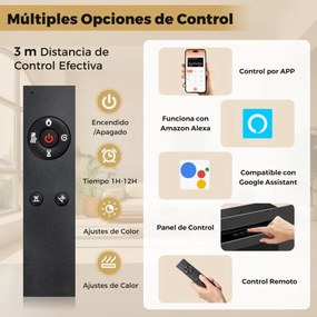 Lareira elétrica 91,4 x 10 x 46 cm embutir 750 W/1500 W compatível com Alexa e Google Assistant  com controle remoto/APP 12 cores preta