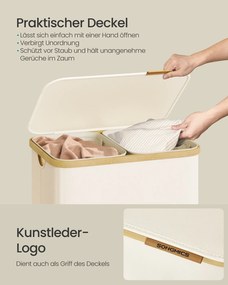 Cesto da roupa suja com tampa e saco removível 52 x 38,5 x 75 cm, 150 L, branco creme