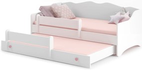 Cama infantil dupla Emma II branca 160x80 puxadores rosa - colchão e estrado incluído