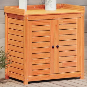 vidaXL Mesa de jardinagem c/ prateleiras madeira pinho maciça castanho