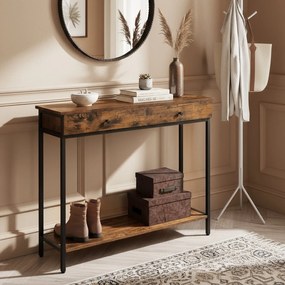 Mesa consola industrial com 2 gavetas 30 x 100 x 80 cm castanho vintage-preto