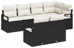 Conjunto de Sofá Jardim vidaXL de 7 Peças com Almofadas Preto Rattan P