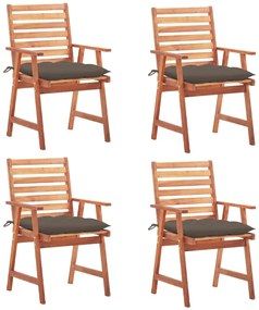 Cadeiras de jantar p/ jardim 4 pcs c/ almofadões acácia maciça