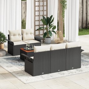 Conjunto de Sofá de Jardim vidaXL 6 Peças com Almofadas Preto Rattan P