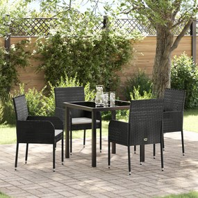 vidaXL Conjunto de Jantar de 5 Peças com Almofadas Preto Rattan de Polietileno