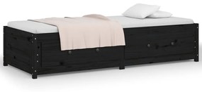 Sofá-cama de solteiro pequeno 75x190 cm pinho maciço preto