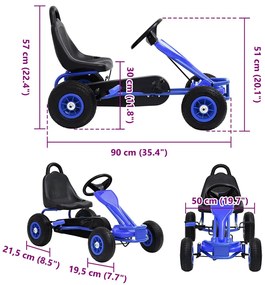 Kart a pedais com pneus pneumáticos azul