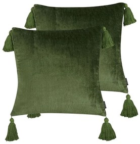 Conjunto de 2 almofadas decorativas com franjas em veludo verde 45 x 45 cm HIZZINE Beliani