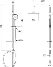 Mexen Slim Carl conjunto de duche de montagem exposta com chuveiro de teto e misturadora termostática, cromado - 77105240-00