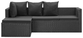 4 pcs conjunto lounge de jardim c/ almofadões vime PE preto