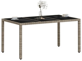 Mesa de jardim c/ tampo vidro 150x90x75 cm vime PE cinza-claro