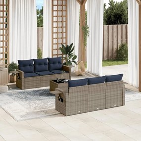 vidaXL 7 pcs conjunto sofás p/ jardim c/ almofadões vime PE cinzento
