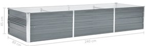 Canteiro elevado de jardim aço galvanizado 240x80x45cm cinzento