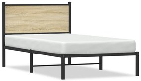 Estrutura de cama com cabeceira 100x200cm metal carvalho sonoma