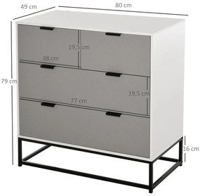 Cómoda com 4 Gavetas Base Elevada e Desenho Antiderrapante 80x40x79 cm Branco Cinzento e Preto