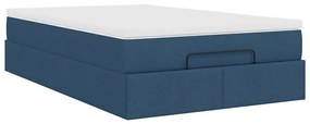Estrutura de cama otomana com colchão 120x200 cm tecido azul