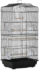 PawHut Gaiola para Passáros Gaiola de Metal com Portas 4 Comedouros 3 Poleiros Baloiço Bandeja Removível e Alça de Transporte para Papagaio Canário Periquito 46,5x35,5x92cm Preto