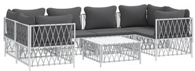 7 pcs conjunto lounge de jardim com almofadões aço branco