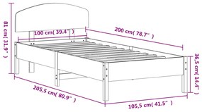 Estrutura cama c/ cabeceira 100x200cm pinho maciço castanho-mel