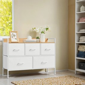 Cómoda armário 5 gavetas em tecido com puxadores 29 x 98,2 x 70 cm branco-carvalho bege