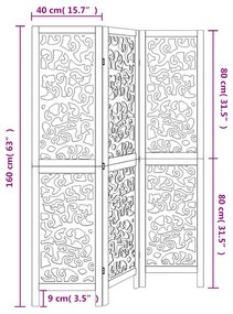 Biombo com 3 painéis madeira de paulownia maciça branco