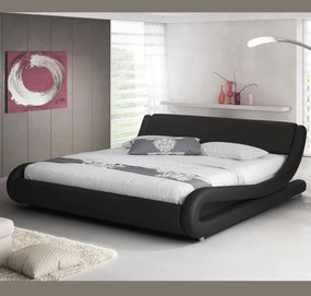 Cama "Lorenzo" - 150x190 cm - Preto - Polipele PU - Somier Incluído -