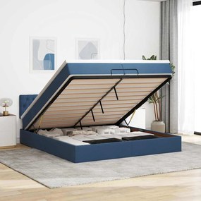 Estrutura de cama otomana com colchão 200x200 cm tecido azul