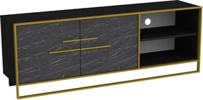 Móvel de TV SIENA em Mármore Preto com 2 Portas e Base Dourada – 160x3